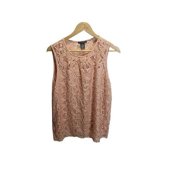 Adrianna Papell Tops - Adrianna Papell Womens Sleeveless Lace Overlay Tank Top Warm Blush L Career